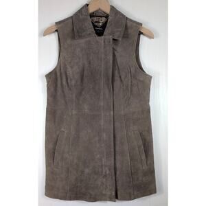 Dennis Basso Women's Small Brown Washable Leather Vest Collared Full Zip Lined